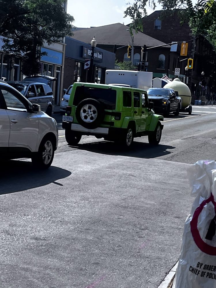 Green Jeep on Hamilton street